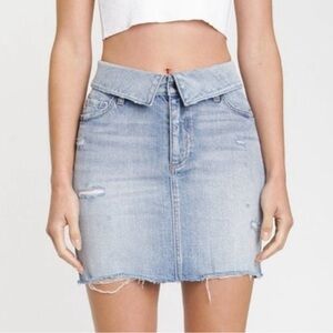 Pistola fold over high waist distressed denim mini Pencil skirt Festival Size 27